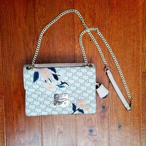 Karl Lagerfeld Paris purse hand bag monogram chain floral beige shoulder bag